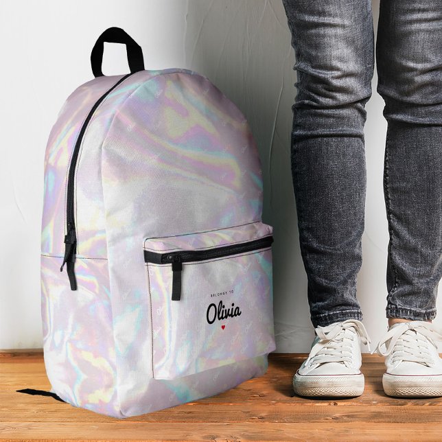Sac À Dos Imprimé Style Holographique brillant Coeur rose moderne (Stylish Shinny Holographic Pink Heart Modern Printed Backpack
)
