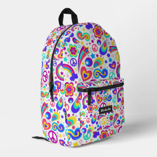 Sac À Dos Imprimé Style Peace Rainbow Hippie couleur Retour à l'écol