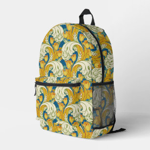 Sac À Dos Imprimé Style William Morris Tulp Tissu Floral sarcelle et