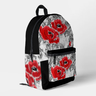 Sac À Dos Imprimé Stylo dessiné à la main des pavots rouges fleurs f