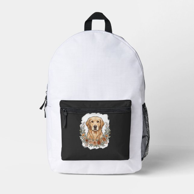 Sac À Dos Imprimé Sublimation Retriever Doré Floral (Recto)