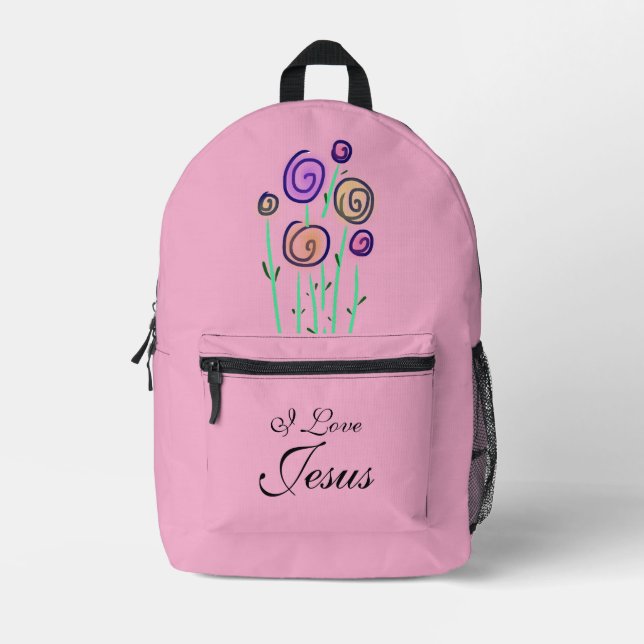 Sac À Dos Imprimé Sucette Graphique Floral J'aime Jésus Rose (Recto)