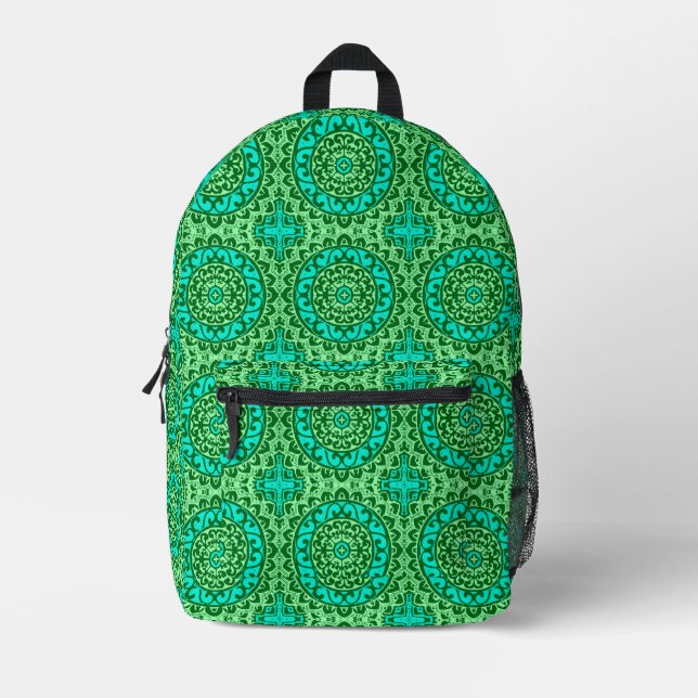 Sac À Dos Imprimé Sud-ouest Sun Mandala, vert et turquoise (Recto)