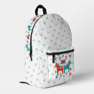 Sac À Dos Imprimé Suédois Folk Dala Horse l Turquoise et rouge