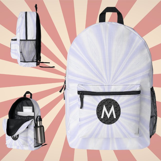 Sac À Dos Imprimé Sunburst blanc Monogramme Cercle noir (Créateur téléchargé)