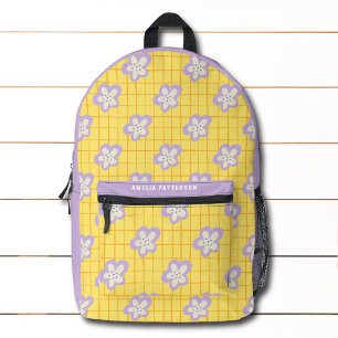Sac À Dos Imprimé Super jaune violet moderne Floral Personnalisé