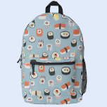 Sac À Dos Imprimé Sushi japonais<br><div class="desc">Motif japonais d'art culinaire avec sushi,  nigiri et rouleaux de maki sur un arrière - plan bleu oeuf de canard. Parfait pour les gourmets,  les chefs et les gourmets. Art original de Nic Squirrell.</div>