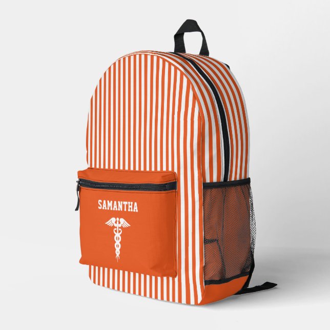 Sac À Dos Imprimé SYMBOLE Médicale PERSONNALISÉ Bandes orange (Coin arrière droit)