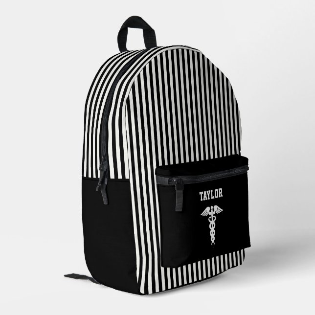 Sac À Dos Imprimé SYMBOLE Médicale PERSONNALISÉ BLANC ET NOIR (Coin arrière gauche)