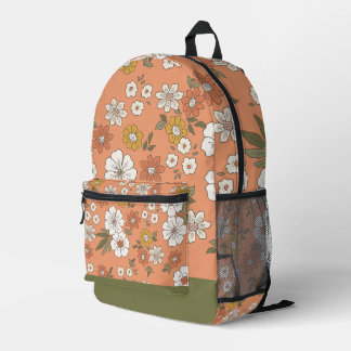 Sac À Dos Imprimé Tapis de bureau floral botanique rétro terreux gra