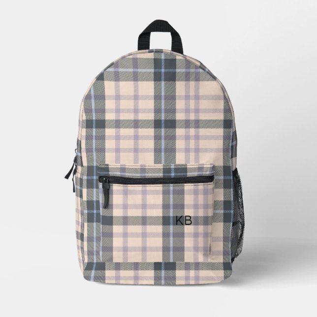 Sac À Dos Imprimé Tartan Plaid Peach Light Vérifier Monogrammes Init (Recto)