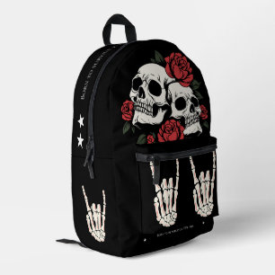 Sac À Dos Imprimé tatouage traditionnel du crâne rouge roses Noir