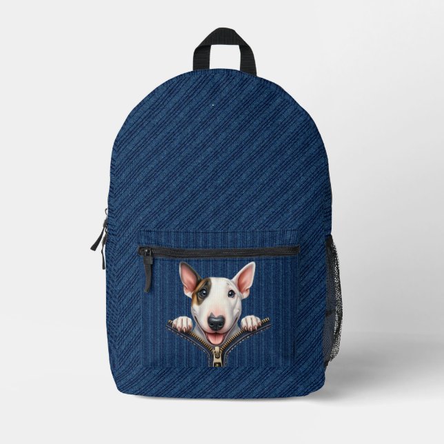 Sac À Dos Imprimé Taureau Terrier Chiot Denim (Recto)