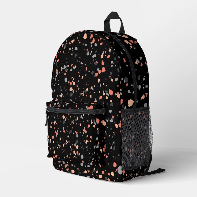 Sac À Dos Imprimé Terrazzo géométrique moderne de Pêche Noire (Coin arrière droit)