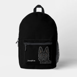Sac À Dos Imprimé Tête de chien de berger allemand noir et nom Black