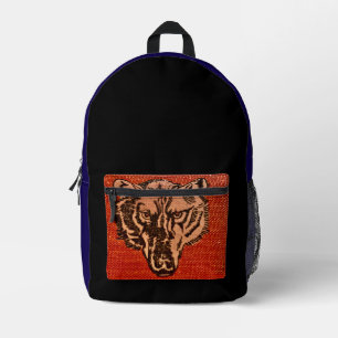 Sac À Dos Imprimé Tête de loup sur fond rouge