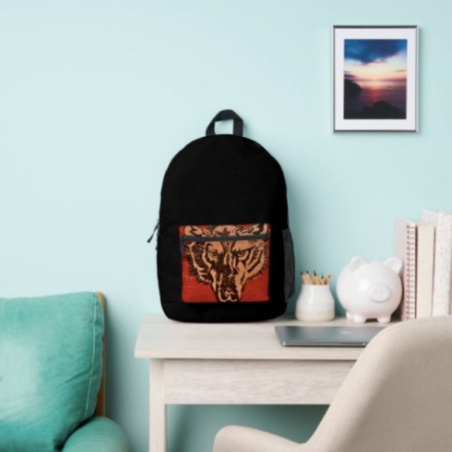 Sac À Dos Imprimé Tête de loup sur fond rouge (Wolf Head on Red  Design Back ack lightweight and durable padded shoulder straps. )