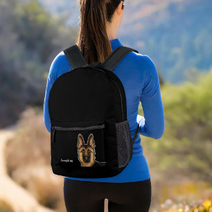Sac À Dos Imprimé Tête Et Nom De Berger Allemand Noir Et Tan Noir