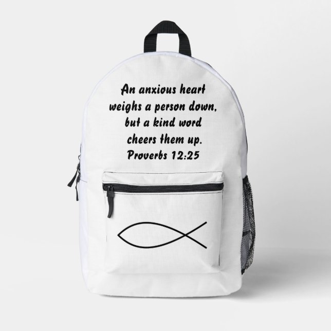 Sac À Dos Imprimé Texte Personnalisé Et Proverbes De Poissons Chréti (Recto)