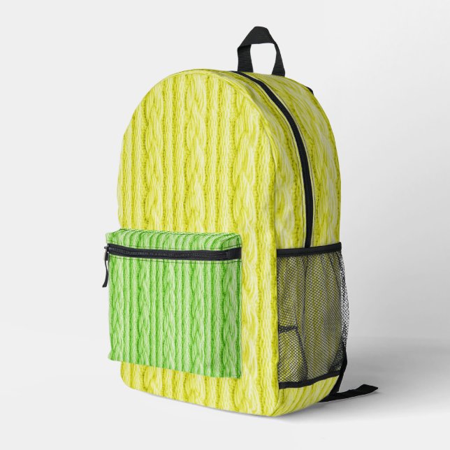 SAC À DOS IMPRIMÉ TEXTURE DE KNIT VERT ET JAUNE CLAIR (Coin arrière droit)