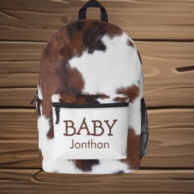 Sac À Dos Imprimé Textures Brown et blanches de vaches pour bébés (Carry your essentials with love and style in our Baby Cow Brown and White Cowhide Printed Backpack)