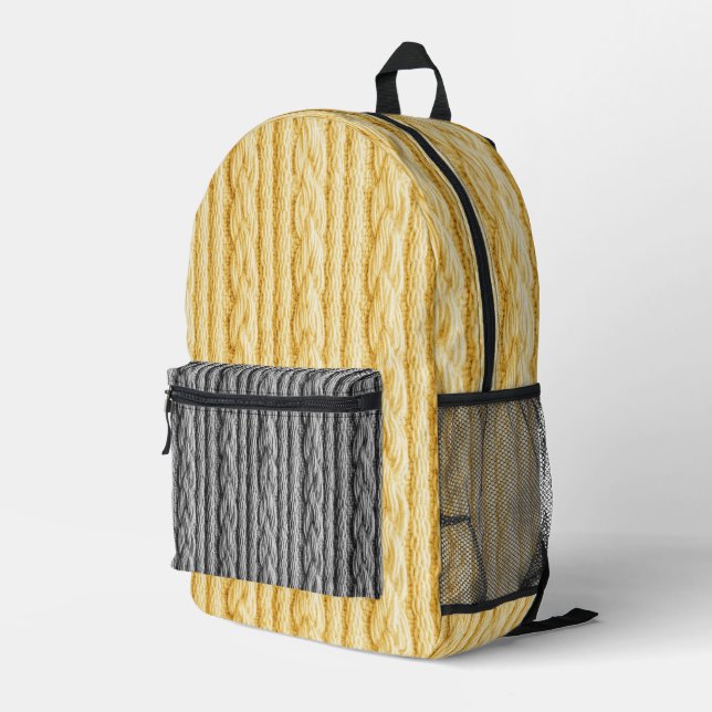 SAC À DOS IMPRIMÉ TEXTURES DE REGORGE DE KNIT GRIS ET JAUNES (Coin arrière droit)