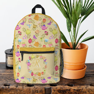 Sac À Dos Imprimé Théières et Tasses Monogramme Jaune