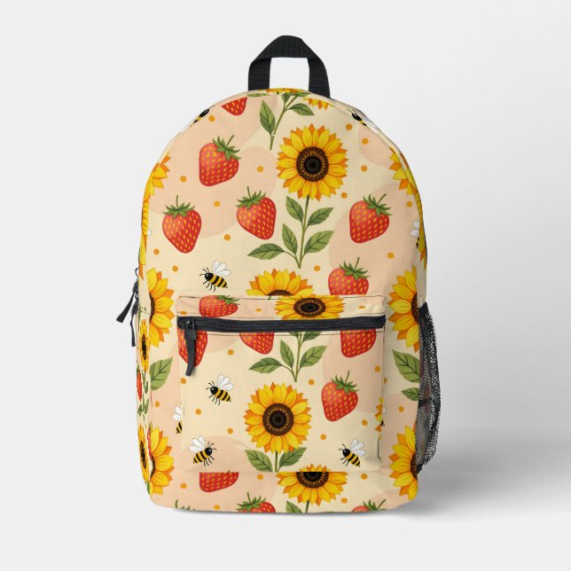 Sac À Dos Imprimé Thème d'été avec tournesols et fraises (Recto)