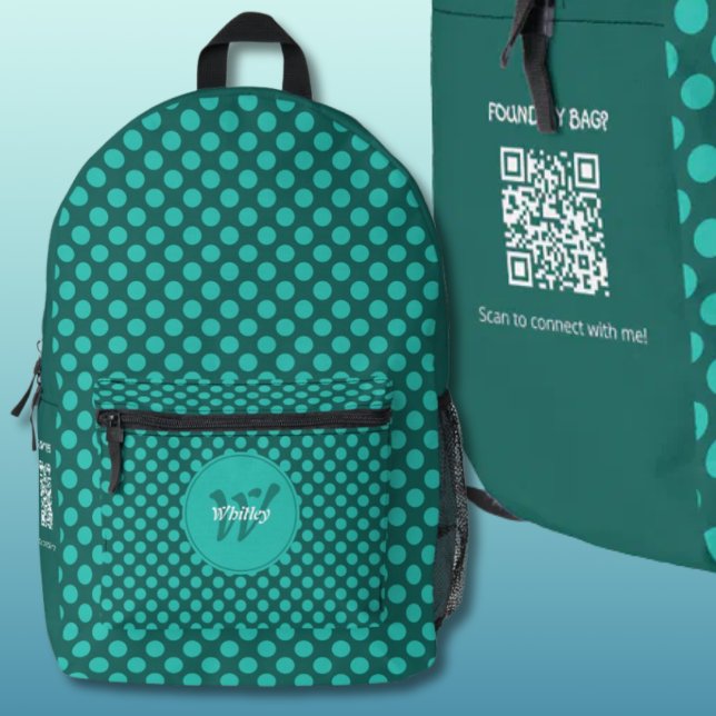 Sac À Dos Imprimé Thème élégant à pois Code QR dynamique intelligent (Stylish Polka Dots Theme Smart Dynamic QR Code Printed Backpack - Turquoise & Teal)