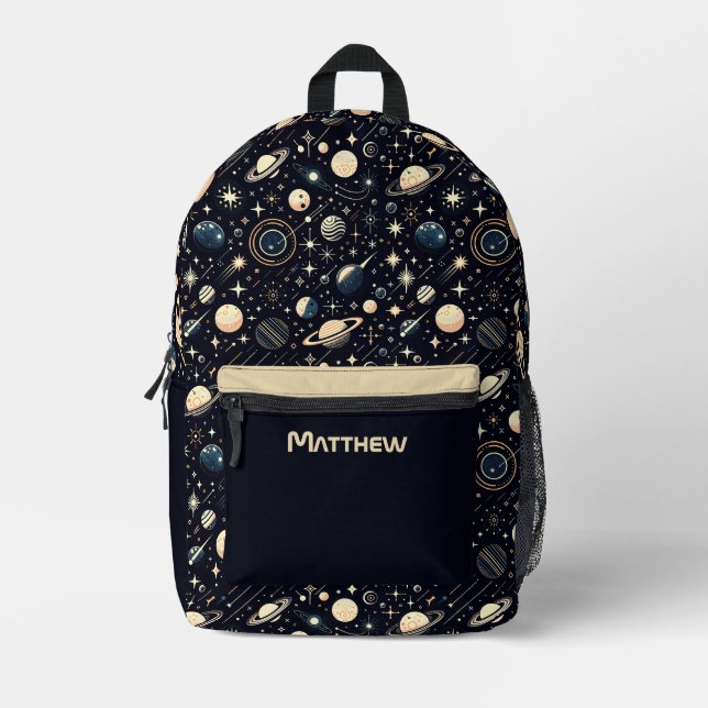 Sac À Dos Imprimé Thème Espace Extérieur Rétro Moderne Nom Personnal (Recto)