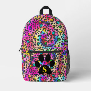 Sac À Dos Imprimé Tie Dye Rainbow Empreinte de léopard Black Paw Coo