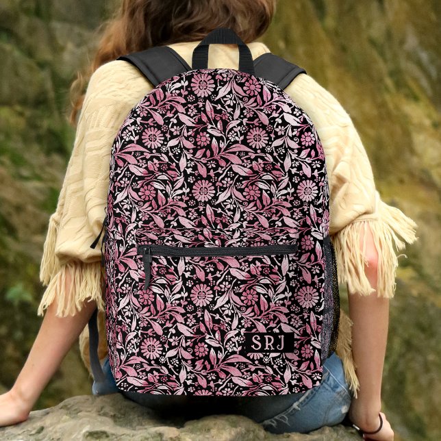 Sac À Dos Imprimé Tiedye Retro Fleurs roses Motif Monogramme personn (Créateur téléchargé)