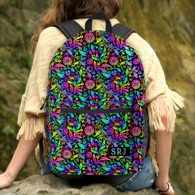 Sac À Dos Imprimé Tiedye Retro Hippie Fleur Motif Personnalisé Monog (Créateur téléchargé)