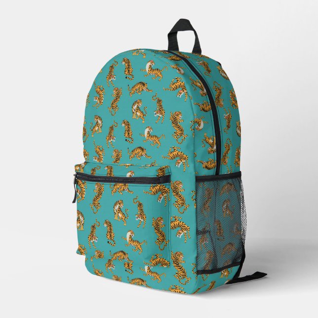 Sac À Dos Imprimé Tiger sur Motif Turquoise (Coin arrière droit)