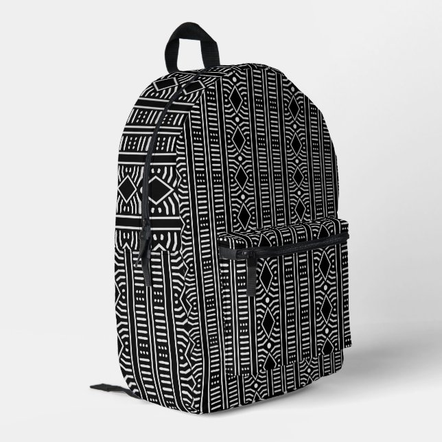 Sac À Dos Imprimé Tissu De Boue Moderne Noir Et Blanc (Coin arrière gauche)