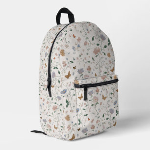 Sac À Dos Imprimé Toile-De-Jouy Élégante de Fleur Sauvage et Papillo