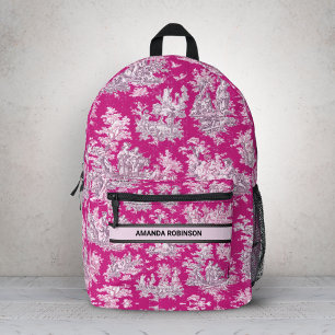 Sac À Dos Imprimé Toile de Jouy Monogram Fleurie Magenta Rose Vintag