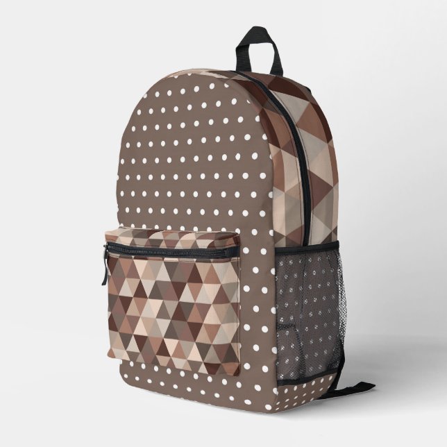 SAC À DOS IMPRIMÉ TONS DE CHOCOLAT BROWN POIS & TRIANGLES (Coin arrière droit)