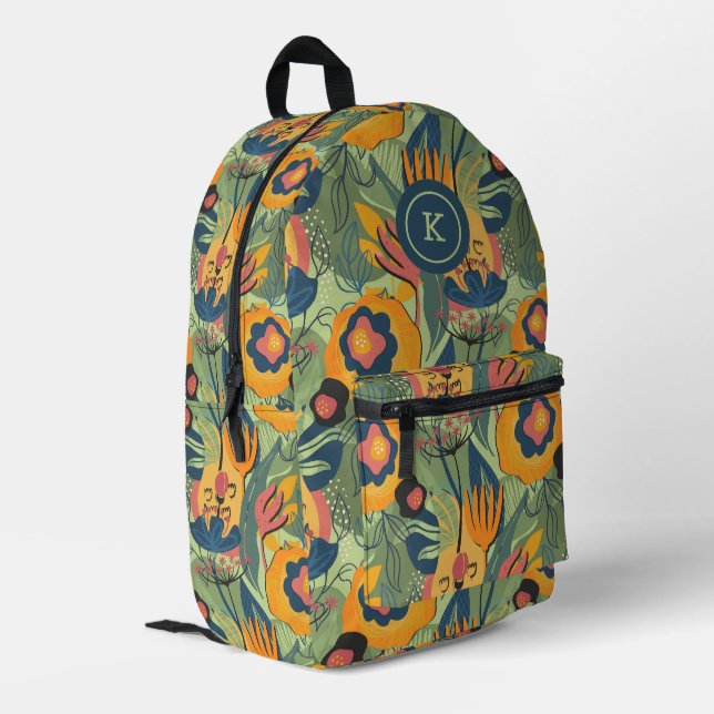 Sac À Dos Imprimé Tons Terre coloré fleurs exotiques motif (Coin arrière gauche)