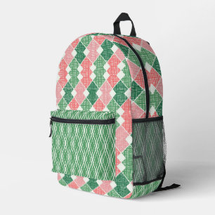 SAC À DOS IMPRIMÉ TONS VERT & CORAL ORANGE MOTIFS GÉOMATRIQUES