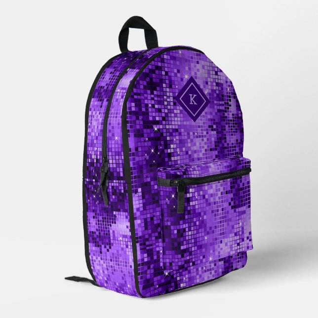 Sac À Dos Imprimé Tons violets motif miroirs disco pailletés (Coin arrière gauche)