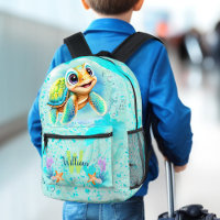 Tortue joyeuse Océan Turquoise Nom Monogramme