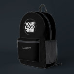 Sac À Dos Imprimé Total noir | Logo et texte personnalisés<br><div class="desc">Total noir | Logo d'entreprise personnalisé et texte moderne Professionnel imprimé sac à dos</div>
