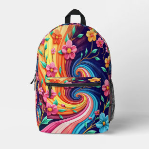 Sac À Dos Imprimé Tourbillon de fleurs coloré - Vortex floral vibran