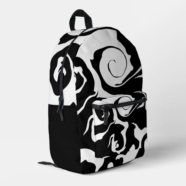 Sac À Dos Imprimé Tourbillon noir et Marbre blanc moderne (Coin arrière gauche)