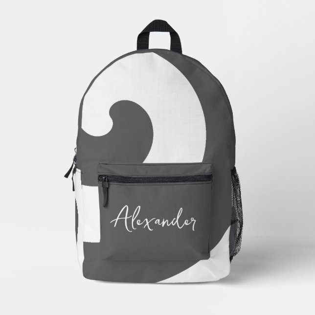 Sac À Dos Imprimé Tourbillons gris et blanc (Recto)