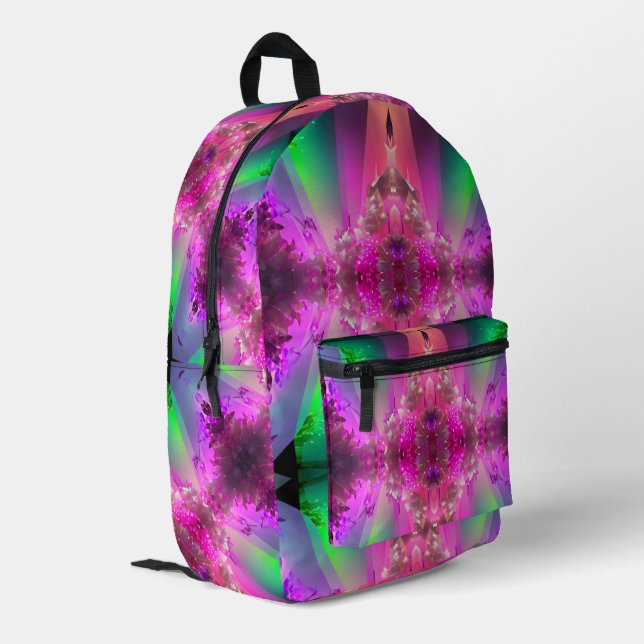 Sac À Dos Imprimé Tourmaline Pastèque Vert Néon Rose Chaud Abstrait (Coin arrière gauche)