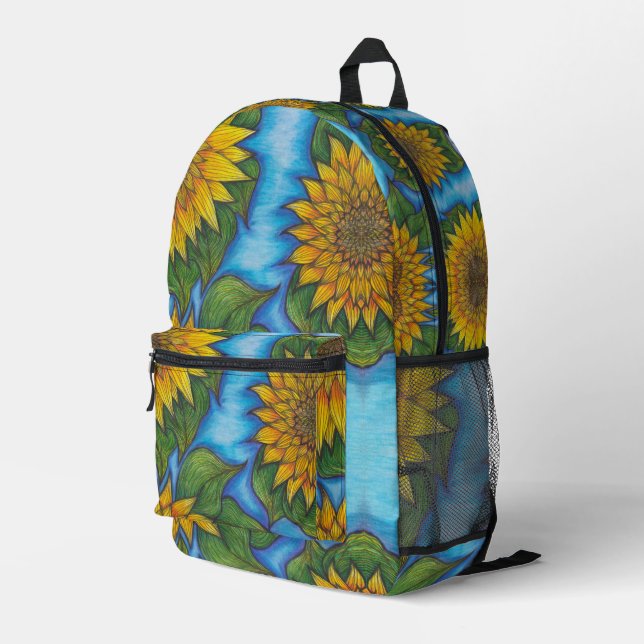 Sac à dos imprimé tournesol jaune bleu noir (Coin arrière droit)