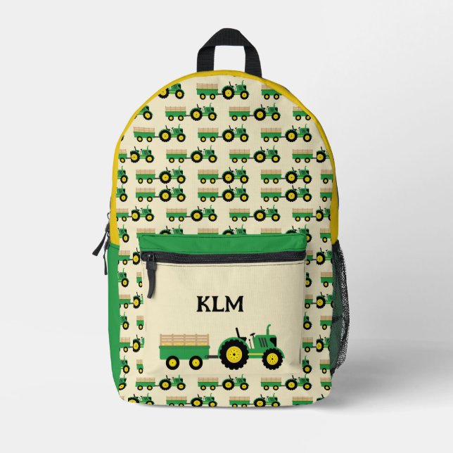 Sac À Dos Imprimé Tracteur vert et jaune Monogramme de ferme (Recto)