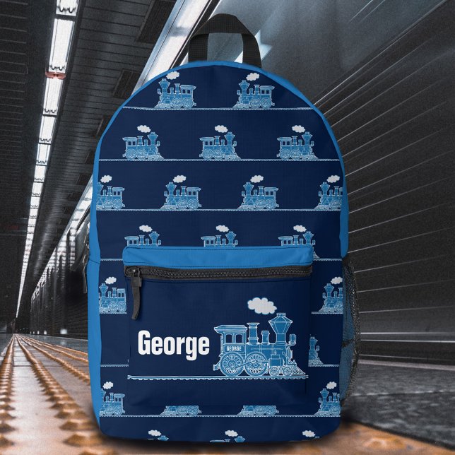 Sac À Dos Imprimé Train à vapeur bleu enfants nommés (Créateur téléchargé)